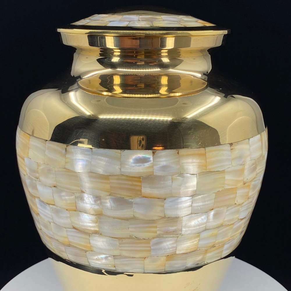 NWT Brass Cremation Urn - Mother of Pearl